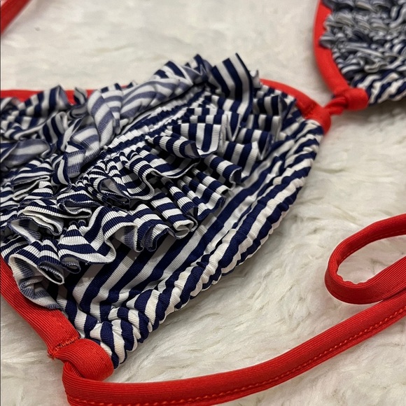 Red and Black Striped Bikini Top - Picture 3 of 5